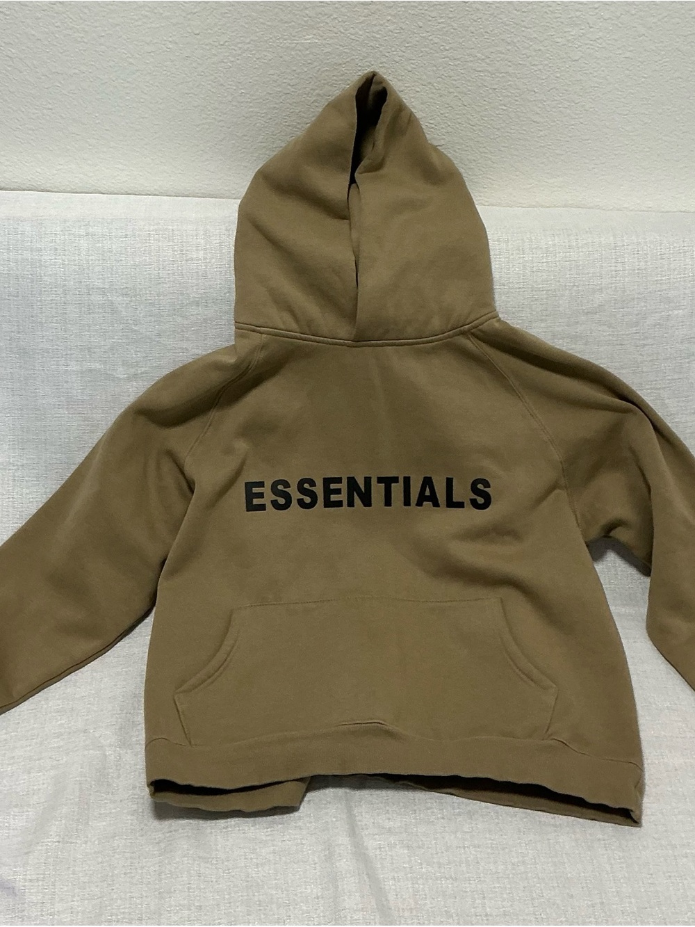 Fear of God Essentials Pullover Hoodie Mens Small Tan Oak Taupe Front Logo Fog